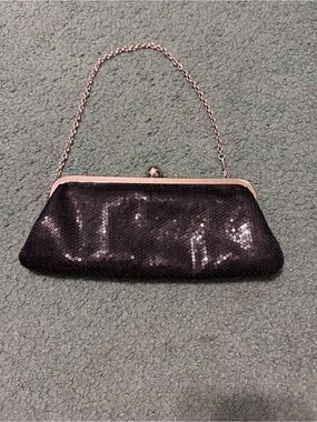 Aldo Black Sequin Clutch with Silver Chain
